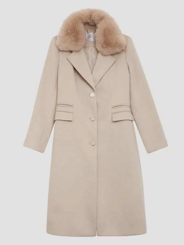 Women GUESS Jackets and Coats Eco Laurence FauxFur Midi Coat Cemento
