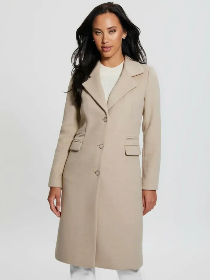 Women GUESS Jackets and Coats Eco Laurence FauxFur Midi Coat Cemento