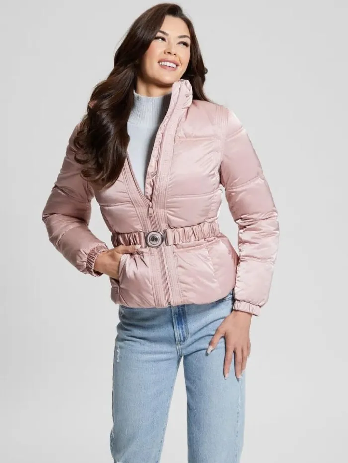 Women GUESS Jackets and Coats Eco Lucia Belt Bag Puffer Jacket Rosy Violet Multi Women GUESS Jackets and Coats Eco Lucia Belt Bag Puffer Jacket Rosy Violet Multi