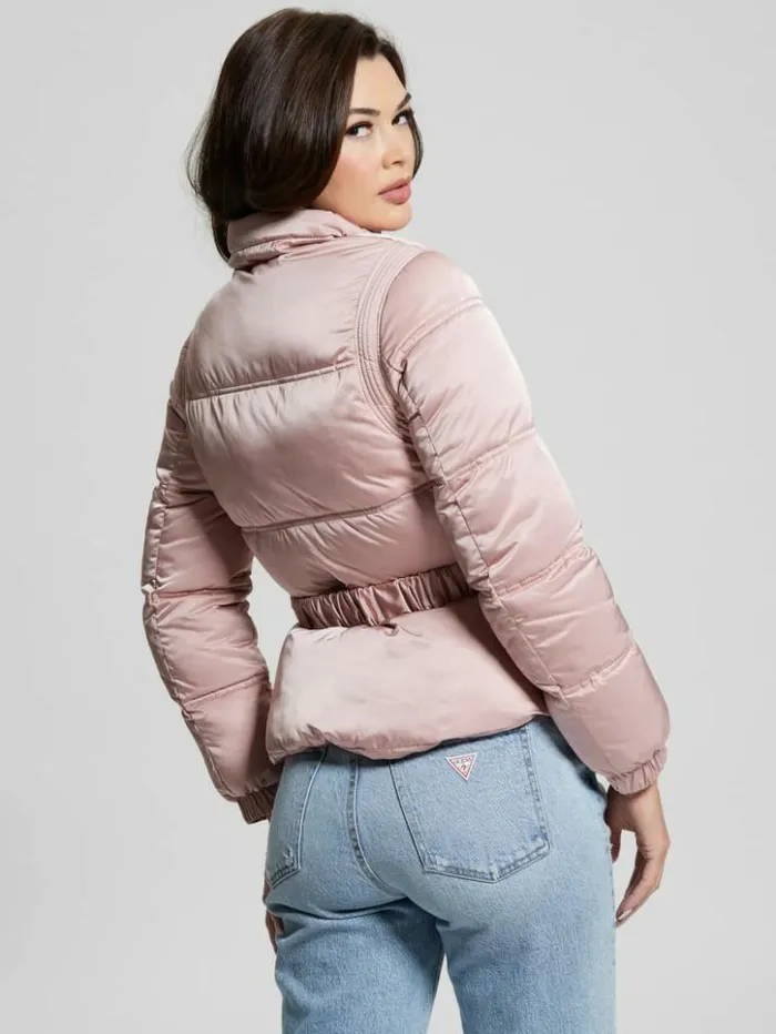 Women GUESS Jackets and Coats Eco Lucia Belt Bag Puffer Jacket Rosy Violet Multi Women GUESS Jackets and Coats Eco Lucia Belt Bag Puffer Jacket Rosy Violet Multi