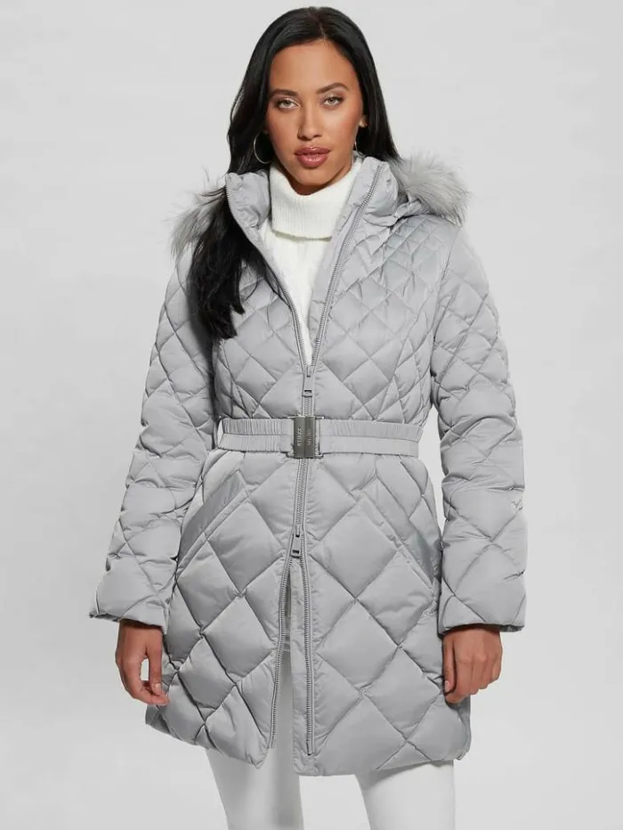 Women GUESS Jackets and Coats Eco Olga Quilted Down Jacket Starry Ice Multi
