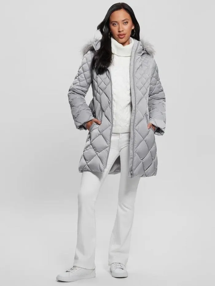 Women GUESS Jackets and Coats Eco Olga Quilted Down Jacket Starry Ice Multi