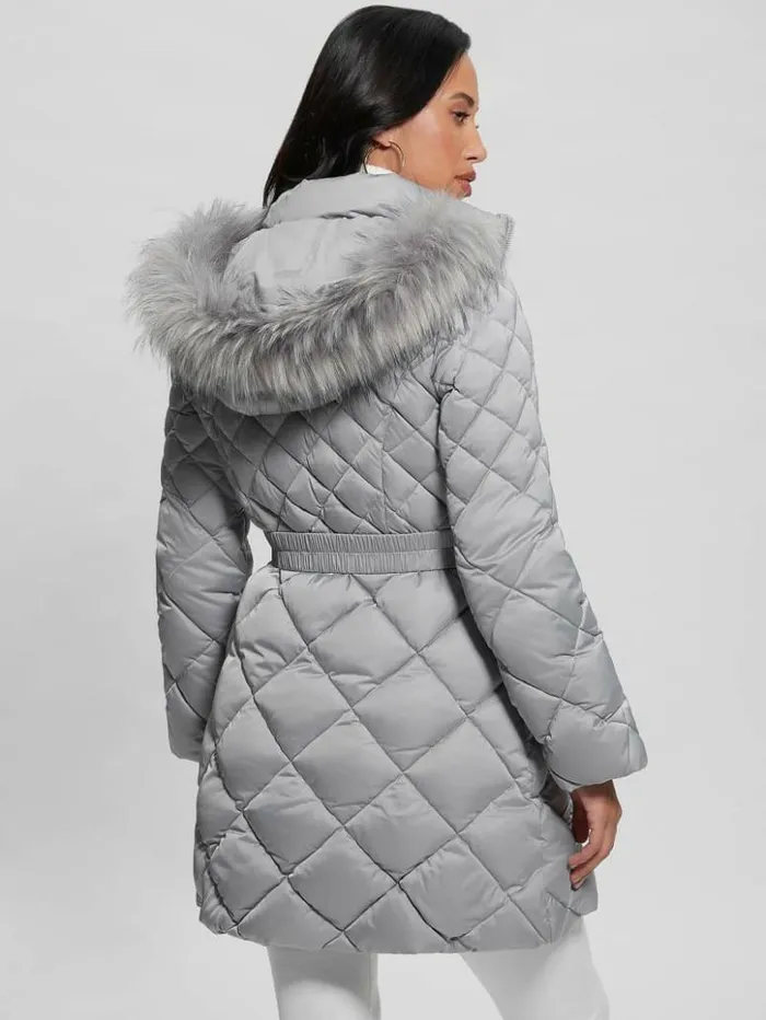 Women GUESS Jackets and Coats Eco Olga Quilted Down Jacket Starry Ice Multi