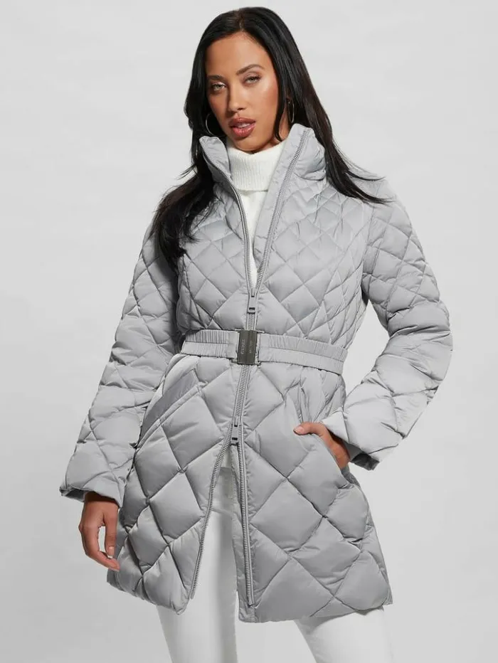 Women GUESS Jackets and Coats Eco Olga Quilted Down Jacket Starry Ice Multi