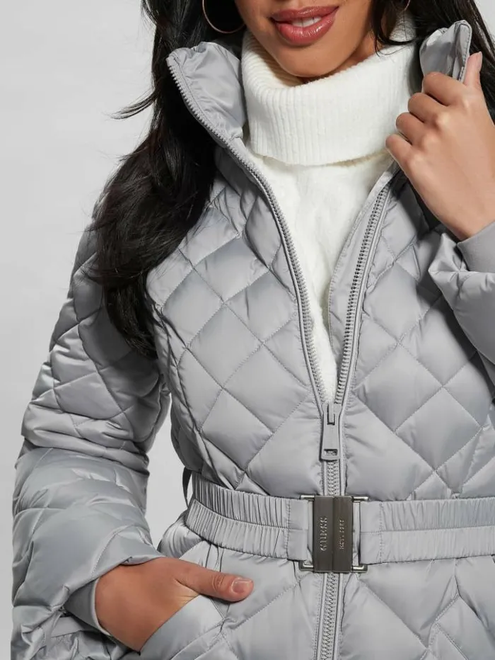 Women GUESS Jackets and Coats Eco Olga Quilted Down Jacket Starry Ice Multi