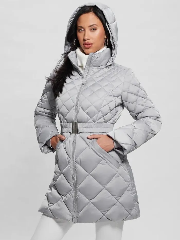 Women GUESS Jackets and Coats Eco Olga Quilted Down Jacket Starry Ice Multi