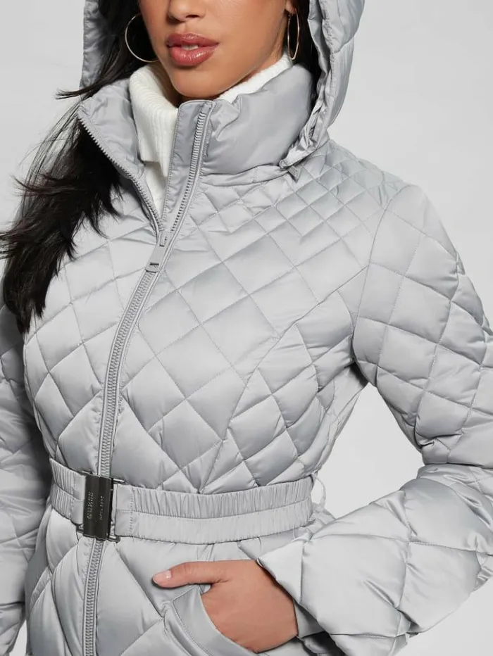 Women GUESS Jackets and Coats Eco Olga Quilted Down Jacket Starry Ice Multi