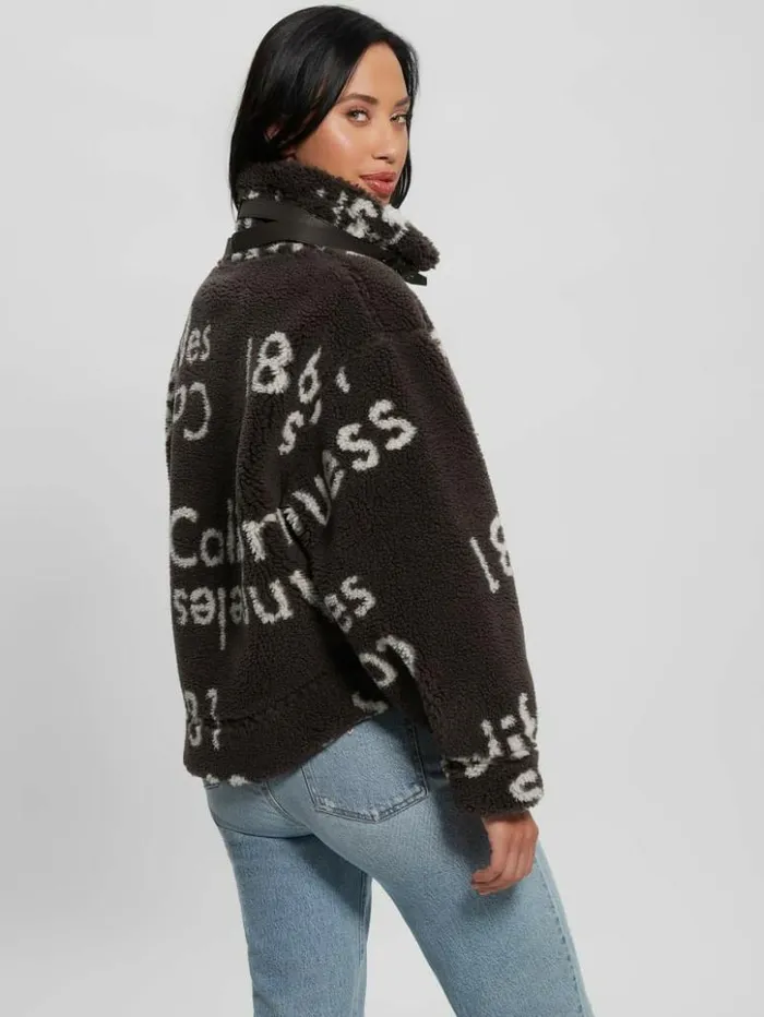 Women GUESS Jackets and Coats Eco Raquel Reversible Biker Jacket Brown And Cream Logo Women GUESS Jackets and Coats Eco Raquel Reversible Biker Jacket Brown And Cream Logo
