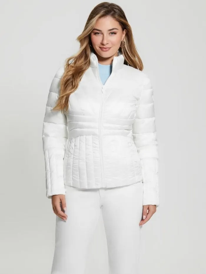 Women GUESS Jackets and Coats Eco Valeria Puffer Jacket Pure White