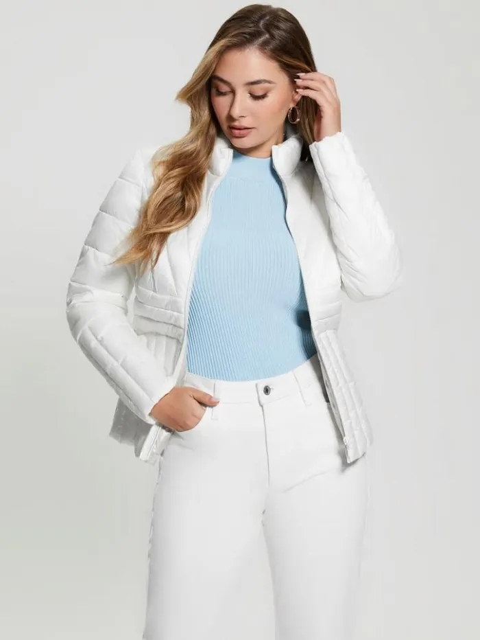 Women GUESS Jackets and Coats Eco Valeria Puffer Jacket Pure White