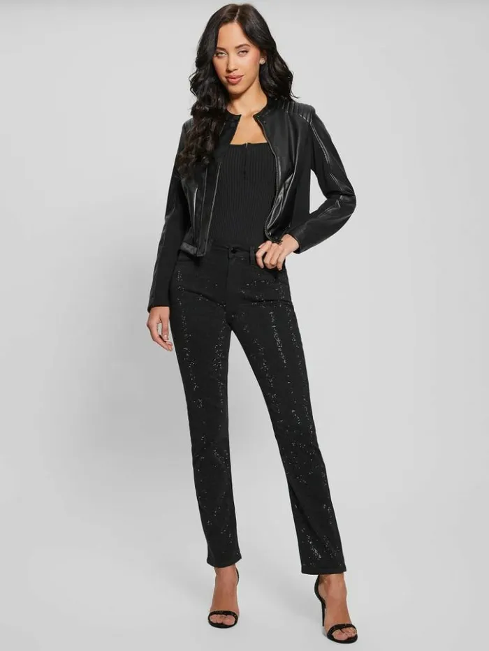 Women GUESS Jackets and Coats Fiammetta Moto Jacket Black