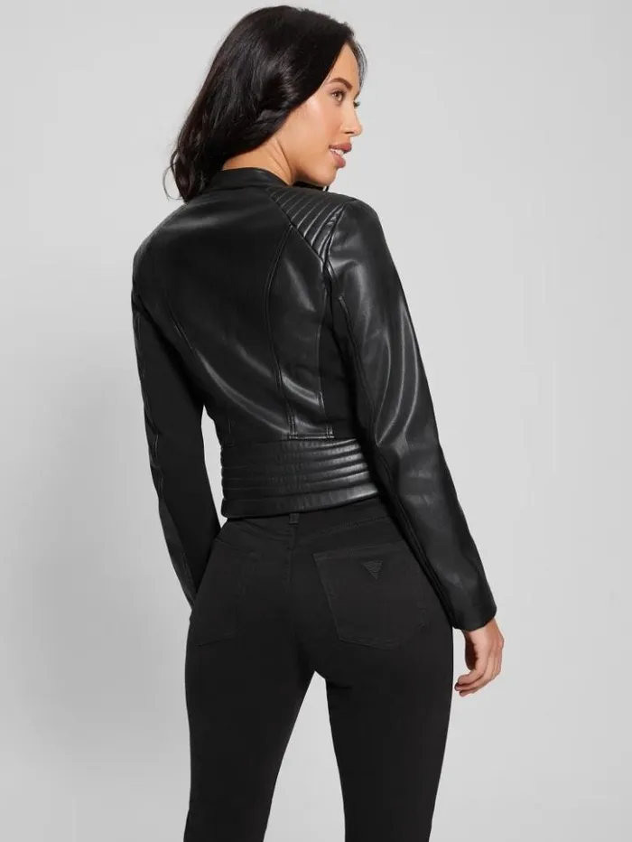 Women GUESS Jackets and Coats Fiammetta Moto Jacket Black