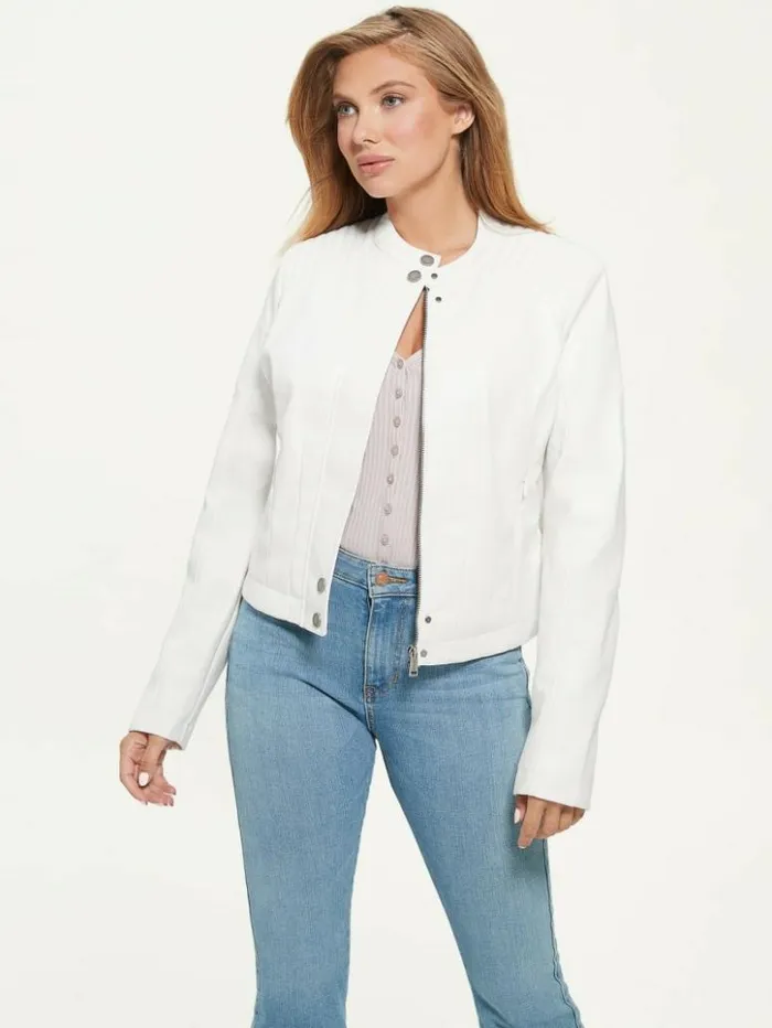 Women GUESS Jackets and Coats Fiammetta Moto Jacket Cream White