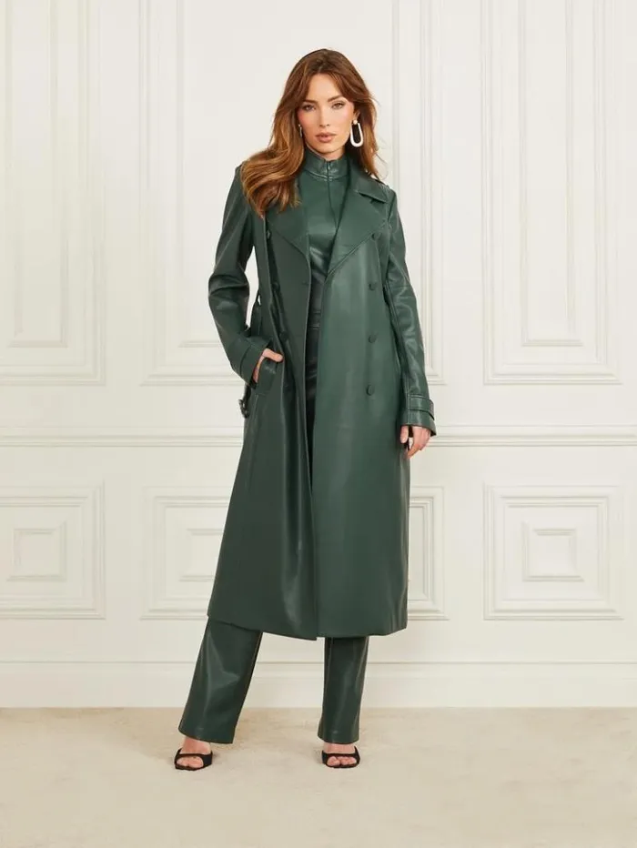 Women GUESS Jackets and Coats Freya FauxLeather Trench Coat Alpine Grove
