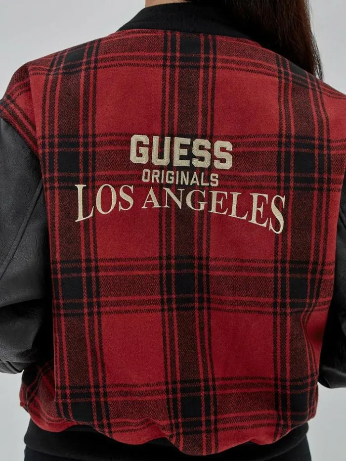 Women GUESS Jackets and Coats GUESS Originals Plaid Varsity Jacket Jet Black Multi Women GUESS Jackets and Coats GUESS Originals Plaid Varsity Jacket Jet Black Multi