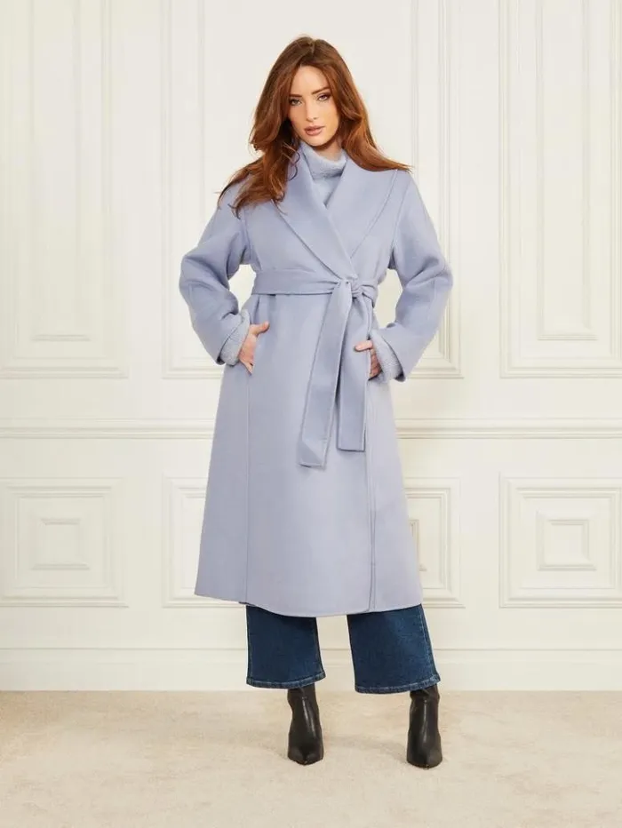 Women GUESS Jackets and Coats Keera WoolBlend Coat Dust Light Blue