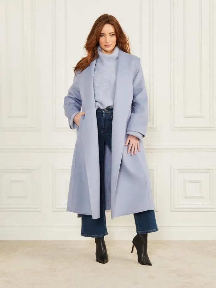 Women GUESS Jackets and Coats Keera WoolBlend Coat Dust Light Blue