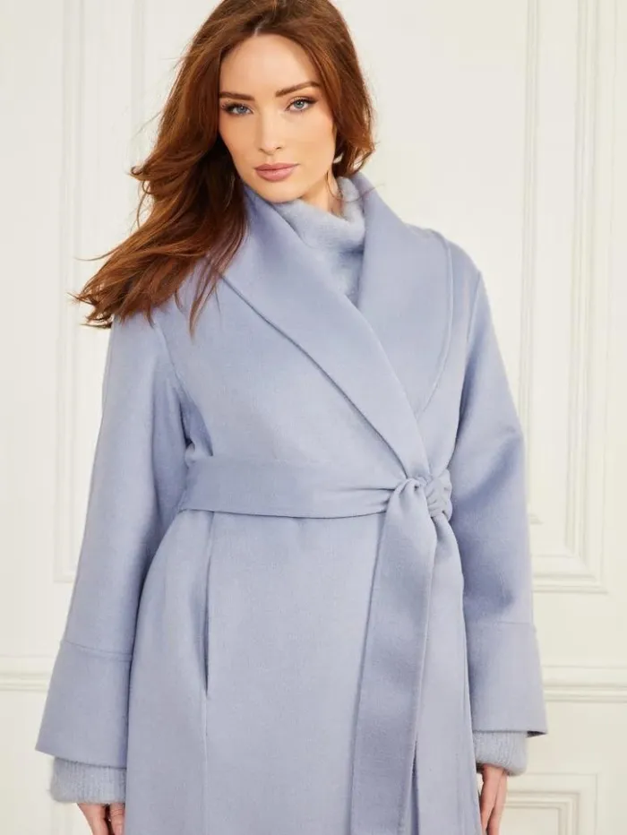 Women GUESS Jackets and Coats Keera WoolBlend Coat Dust Light Blue