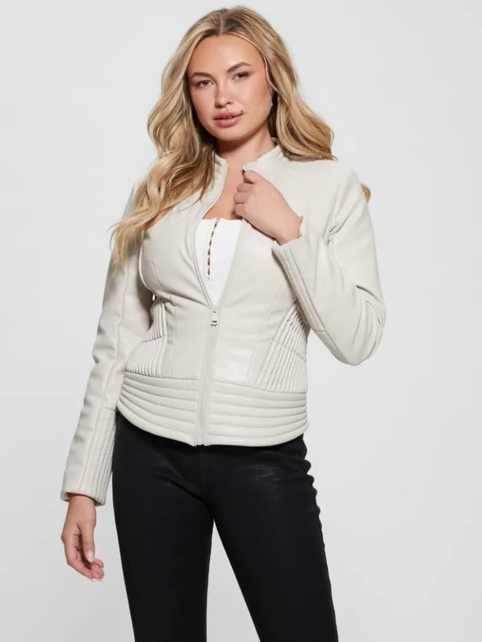 Women GUESS Jackets and Coats Lea FauxLeather Corset Jacket Vanilla Blush