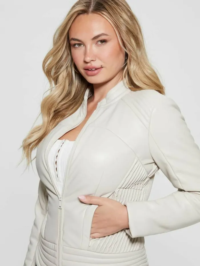 Women GUESS Jackets and Coats Lea FauxLeather Corset Jacket Vanilla Blush