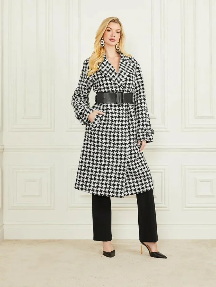 Women GUESS Jackets and Coats Natasha WoolBlend Coat Pied De Poule Blackwhite