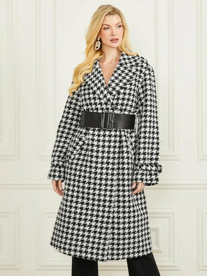 Women GUESS Jackets and Coats Natasha WoolBlend Coat Pied De Poule Blackwhite Women GUESS Jackets and Coats Natasha WoolBlend Coat Pied De Poule Blackwhite