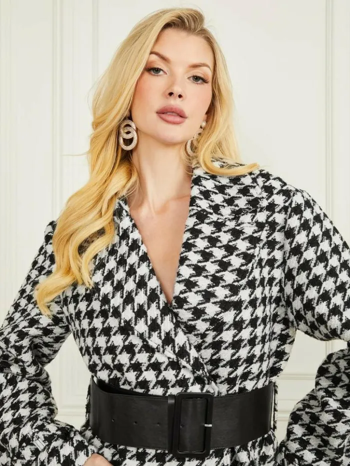 Women GUESS Jackets and Coats Natasha WoolBlend Coat Pied De Poule Blackwhite Women GUESS Jackets and Coats Natasha WoolBlend Coat Pied De Poule Blackwhite