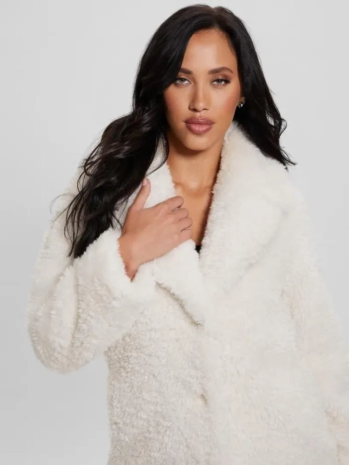 Women GUESS Jackets and Coats Nives FauxFur Coat Cream White