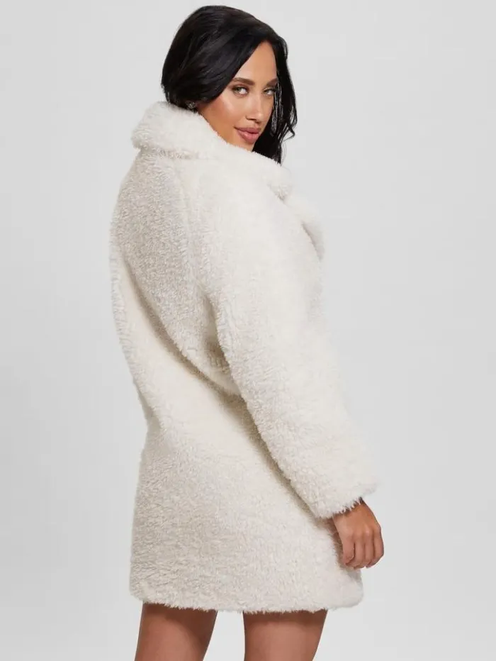 Women GUESS Jackets and Coats Nives FauxFur Coat Cream White