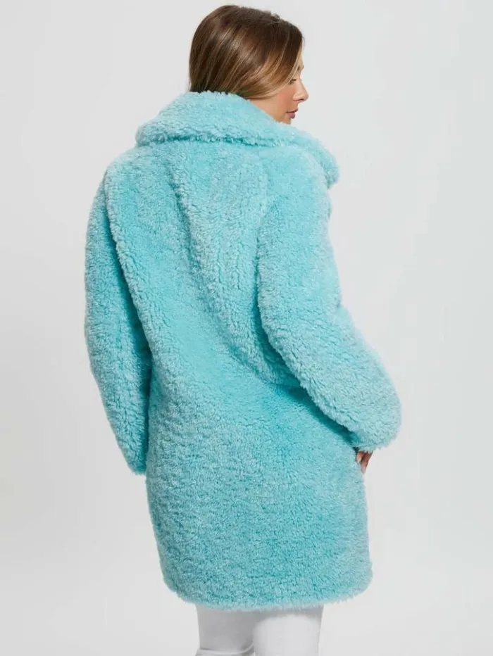 Women GUESS Jackets and Coats Nives FauxFur Coat Surf Jade Multi