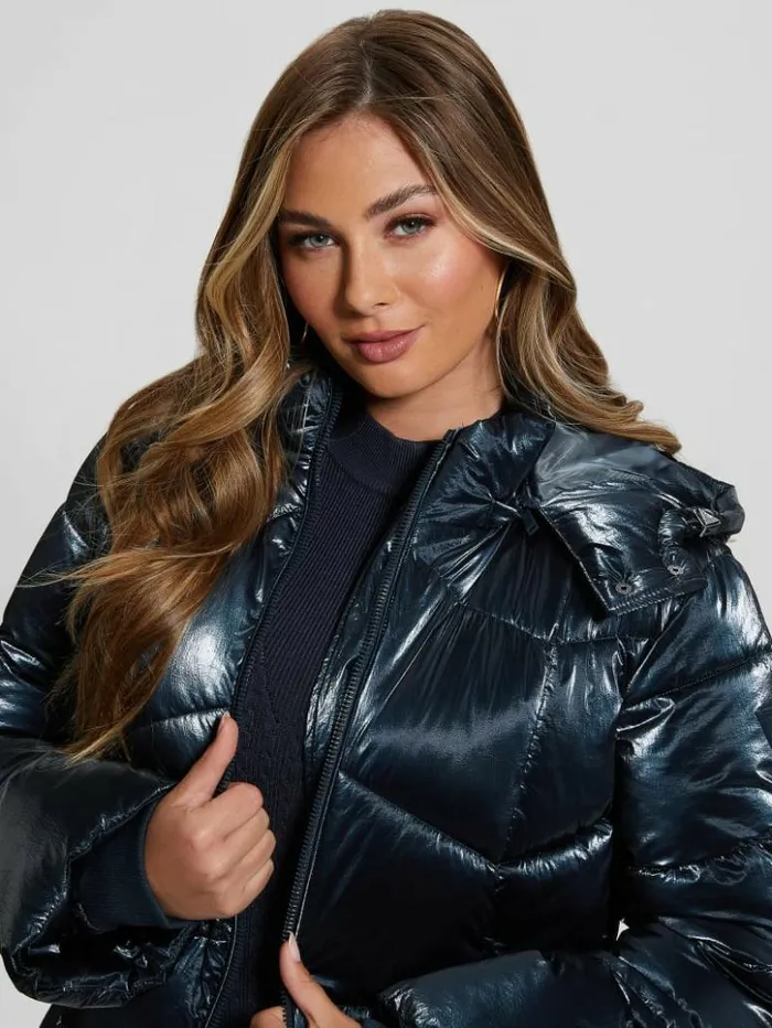 Women GUESS Jackets and Coats Paloma Nylon Puffer Hooded Jacket Navy Fiord Multi Women GUESS Jackets and Coats Paloma Nylon Puffer Hooded Jacket Navy Fiord Multi
