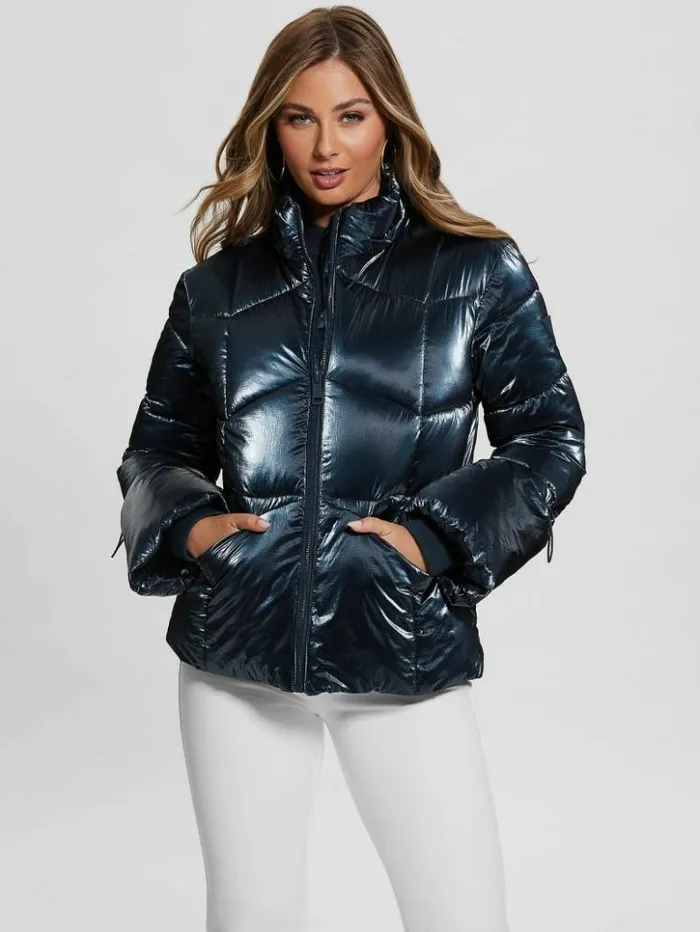 Women GUESS Jackets and Coats Paloma Nylon Puffer Hooded Jacket Navy Fiord Multi Women GUESS Jackets and Coats Paloma Nylon Puffer Hooded Jacket Navy Fiord Multi