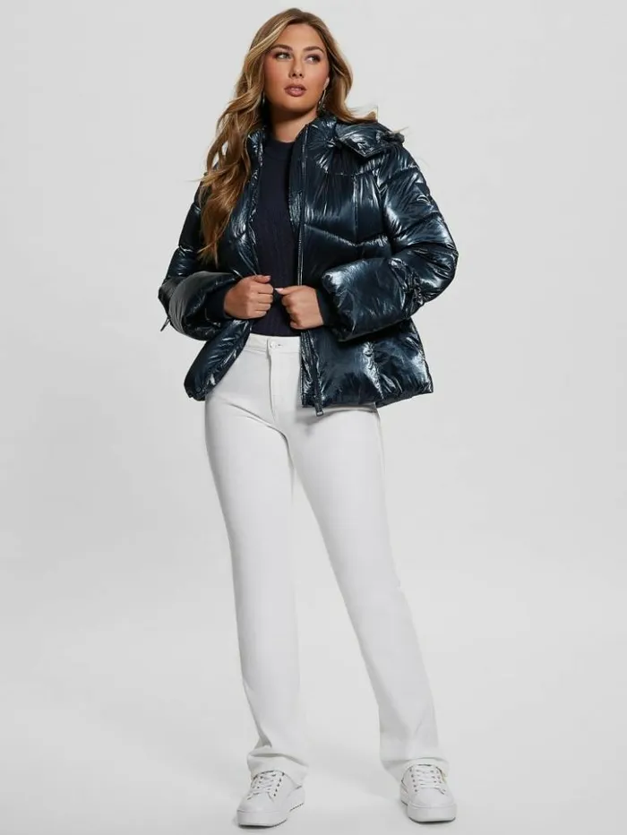 Women GUESS Jackets and Coats Paloma Nylon Puffer Hooded Jacket Navy Fiord Multi Women GUESS Jackets and Coats Paloma Nylon Puffer Hooded Jacket Navy Fiord Multi