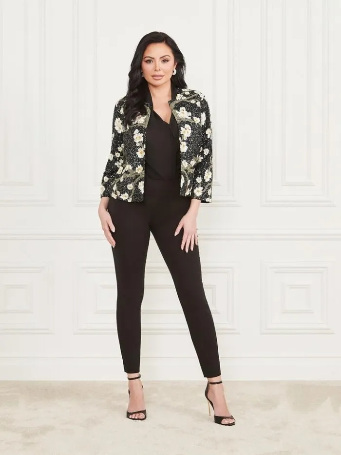 Women GUESS Jackets and Coats Precious Embroidered Sequin Jacket Blossom Black Cave Embr Women GUESS Jackets and Coats Precious Embroidered Sequin Jacket Blossom Black Cave Embr