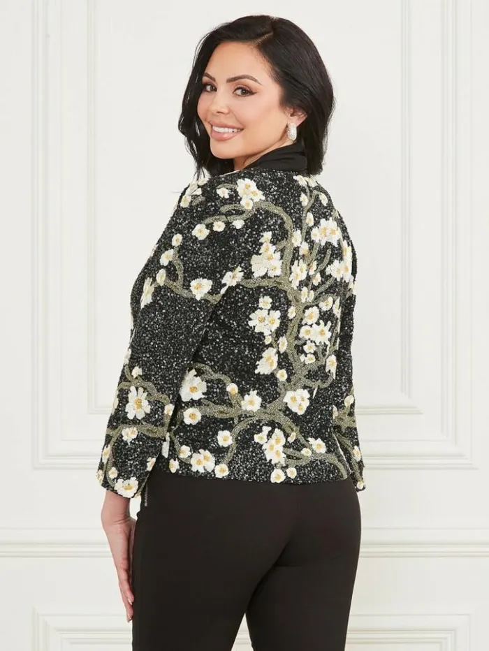 Women GUESS Jackets and Coats Precious Embroidered Sequin Jacket Blossom Black Cave Embr Women GUESS Jackets and Coats Precious Embroidered Sequin Jacket Blossom Black Cave Embr