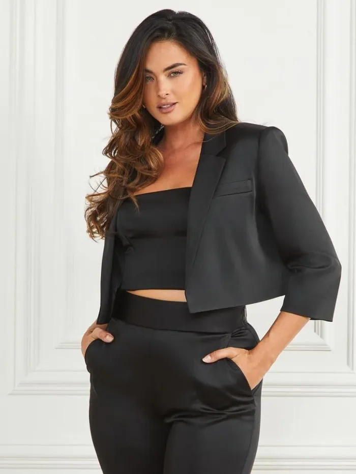 Women GUESS Jackets and Coats Roxanne Satin Blazer Black