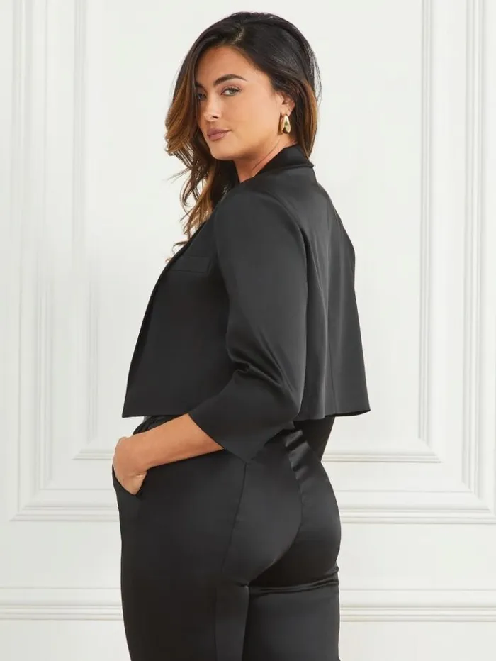 Women GUESS Jackets and Coats Roxanne Satin Blazer Black