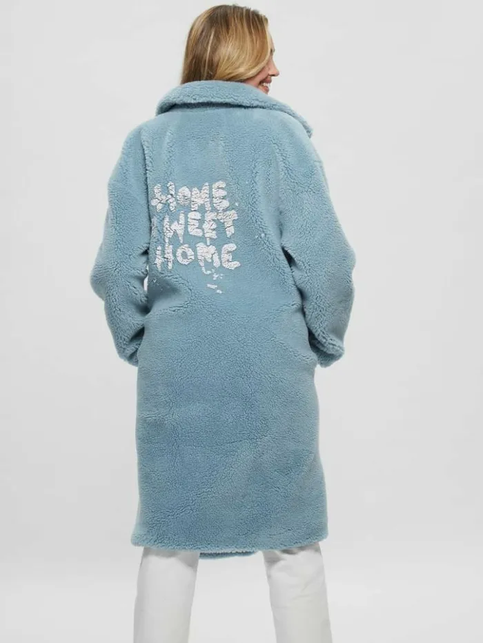 Women GUESS Jackets and Coats Solange FauxFur Coat Waterfall Blue