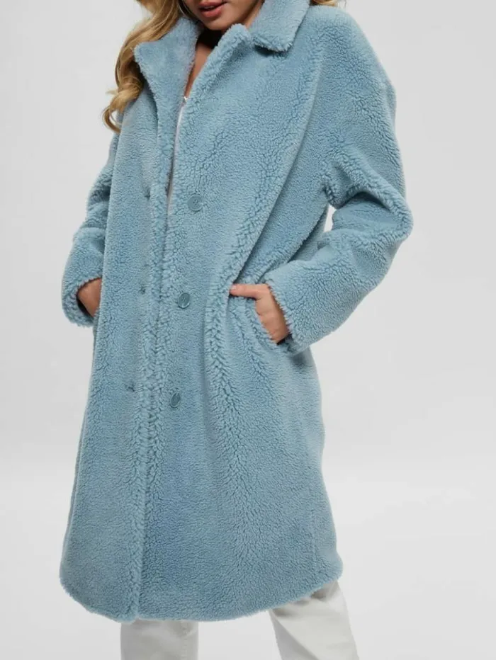 Women GUESS Jackets and Coats Solange FauxFur Coat Waterfall Blue