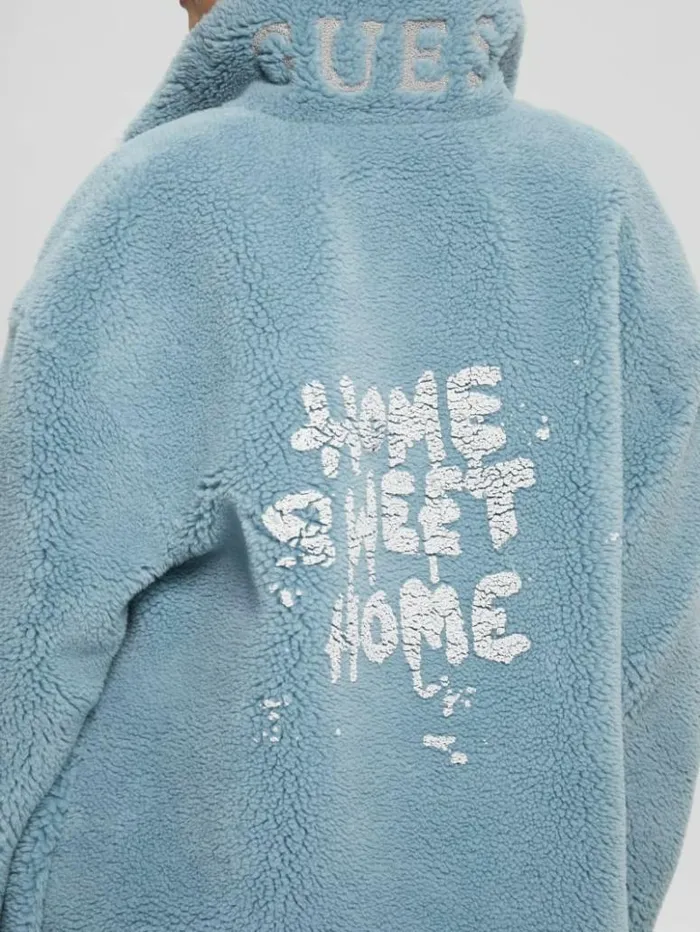 Women GUESS Jackets and Coats Solange FauxFur Coat Waterfall Blue
