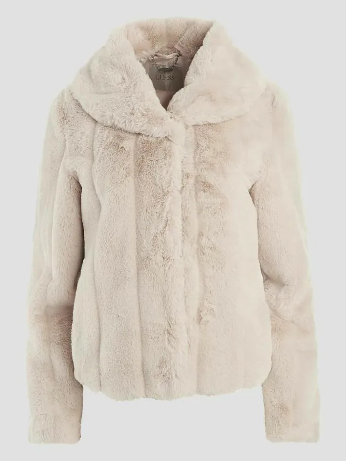 Women GUESS Jackets and Coats Sophy FauxFur Jacket Pearl Oyster