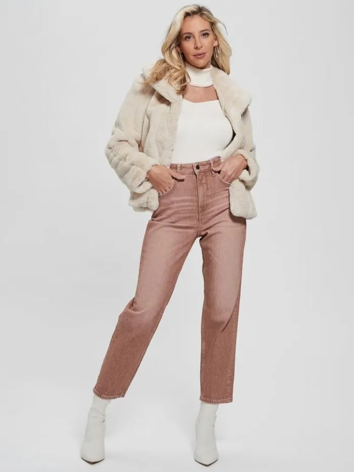 Women GUESS Jackets and Coats Sophy FauxFur Jacket Pearl Oyster