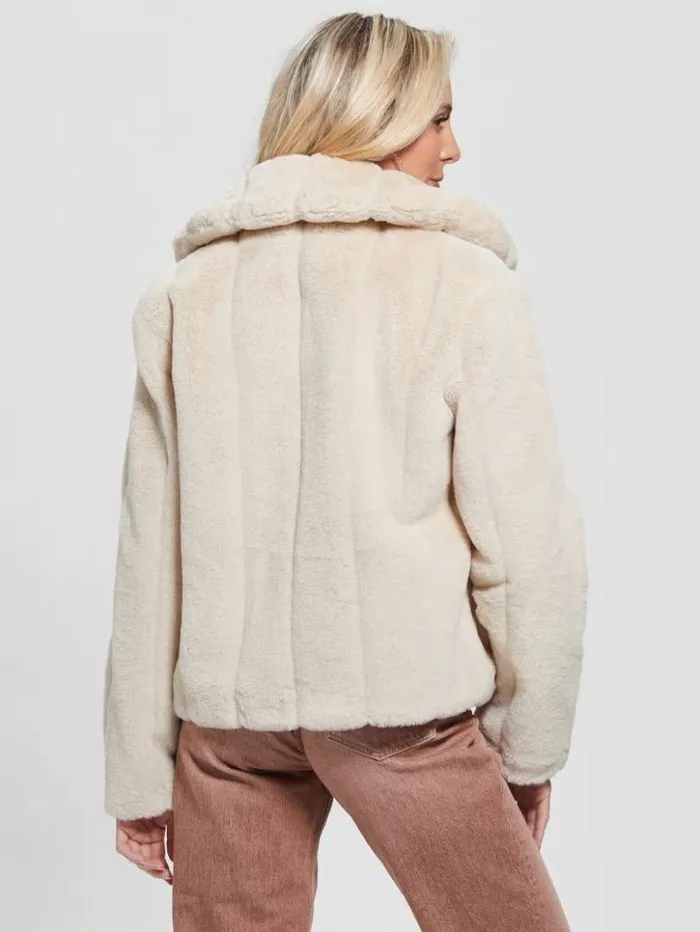 Women GUESS Jackets and Coats Sophy FauxFur Jacket Pearl Oyster