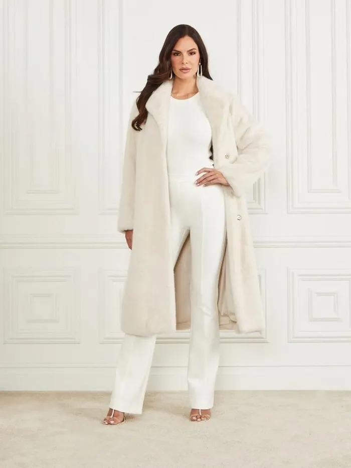 Women GUESS Jackets and Coats Tania FauxFur Coat Pale Pearl Multi