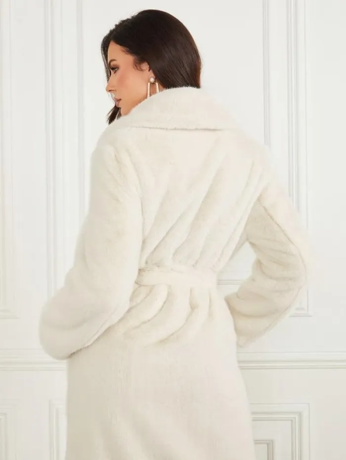 Women GUESS Jackets and Coats Tania FauxFur Coat Pale Pearl Multi
