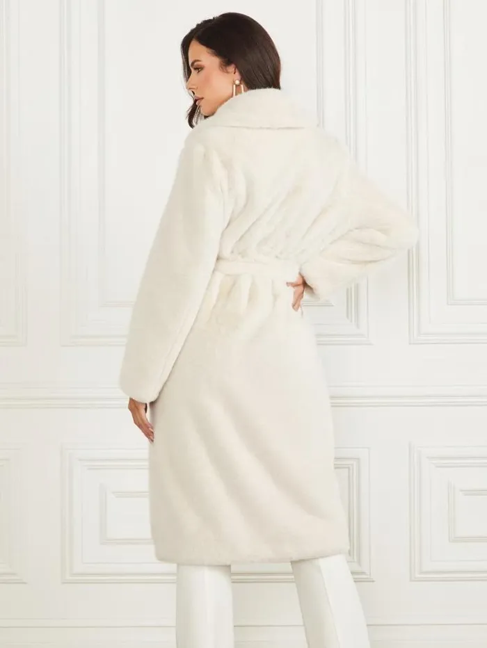 Women GUESS Jackets and Coats Tania FauxFur Coat Pale Pearl Multi