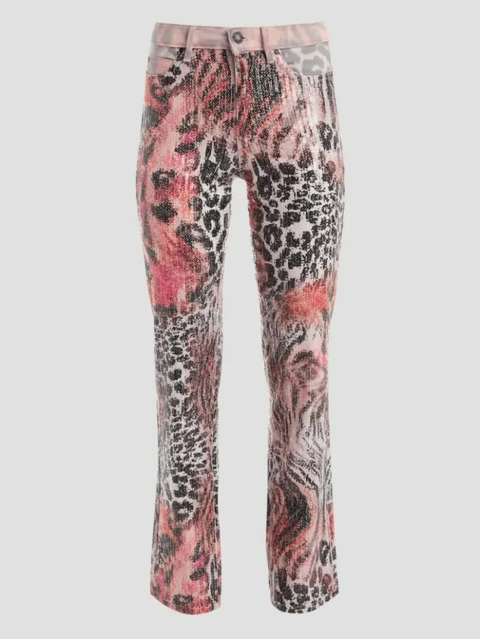 Women GUESS Jeans and Denim 1981 Mixed Print Straight Jeans Passion Wild