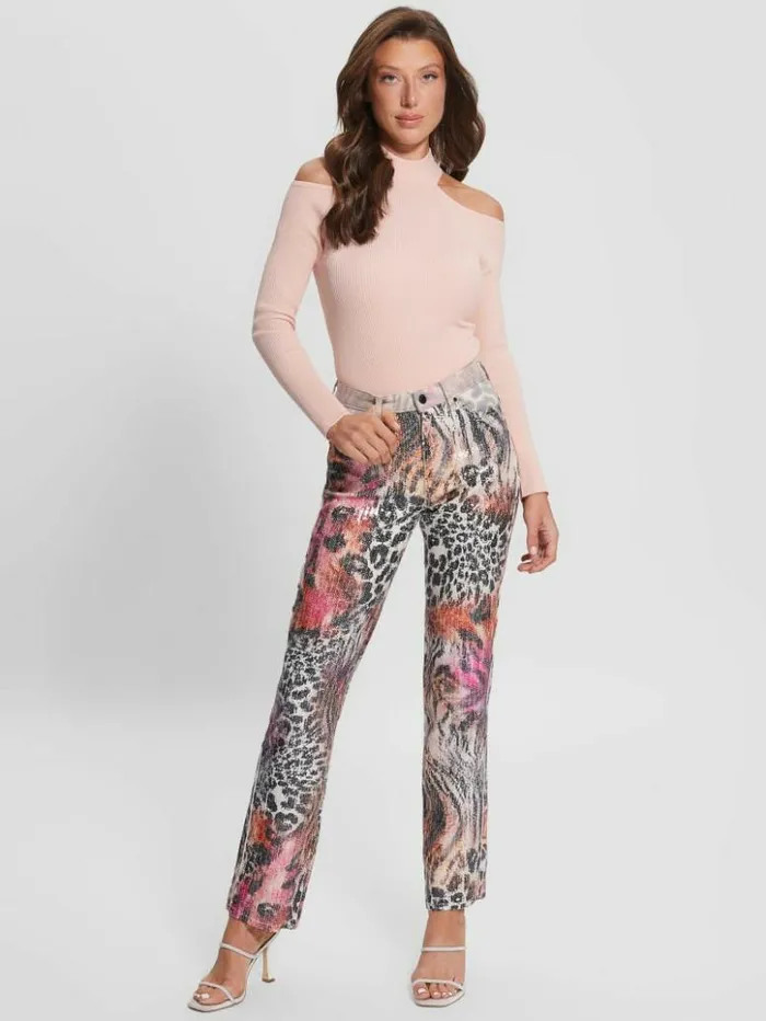 Women GUESS Jeans and Denim 1981 Mixed Print Straight Jeans Passion Wild