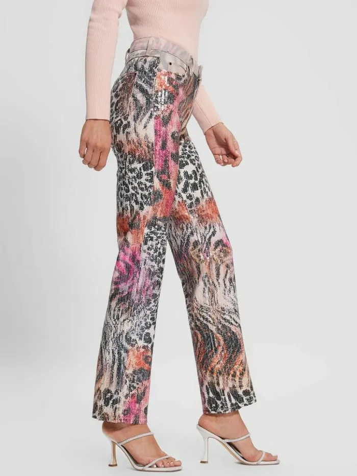 Women GUESS Jeans and Denim 1981 Mixed Print Straight Jeans Passion Wild