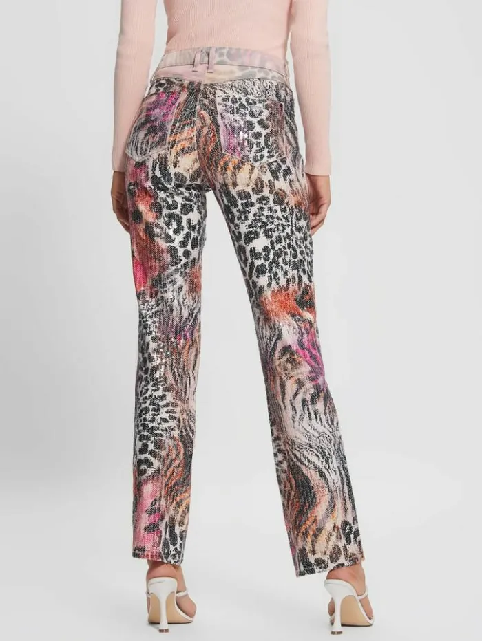 Women GUESS Jeans and Denim 1981 Mixed Print Straight Jeans Passion Wild